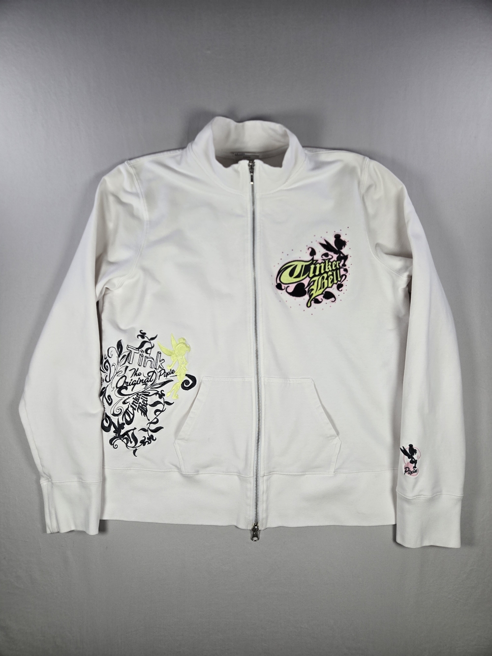 Disney Parks Tinkerbell Vintage Double Zipper Mock Neck Jacket Cream Size XXL
